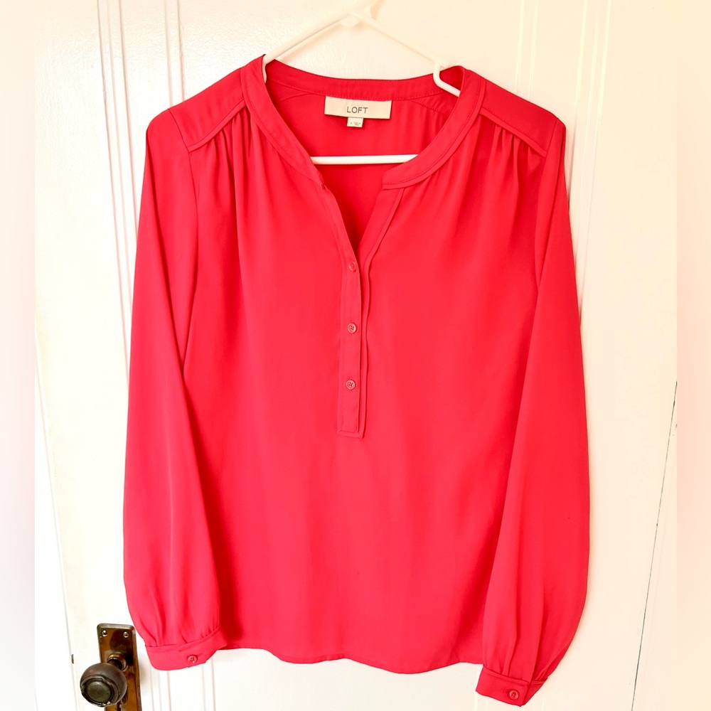 LOFT Vibrant Pink/Coral Button-Down Henley Blouse
